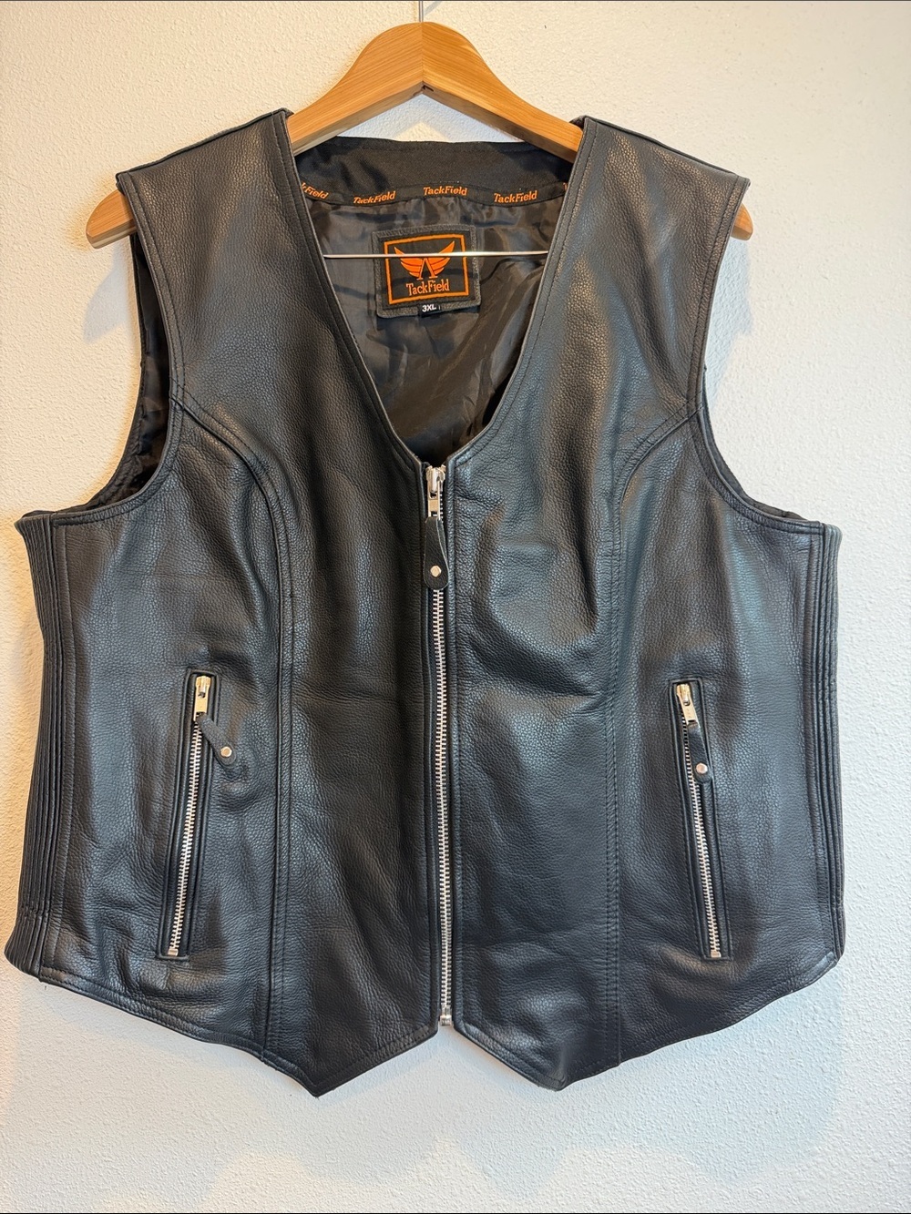 TackField Black Leather Zip Front Vest Mens Size 3XL Excellent Condition